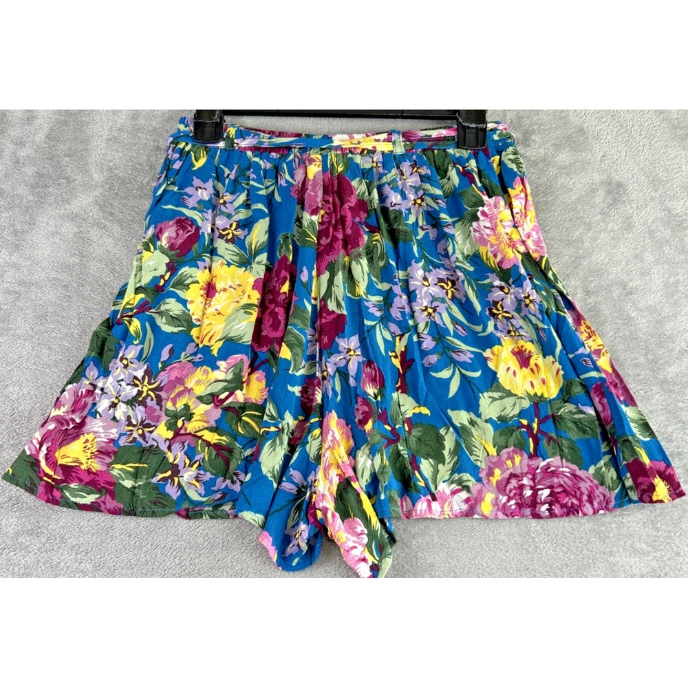 Band of Gypsies S Blue Floral Tie Front Wide Leg Shorts Pull On Garden Boho NWT - Picture 9 of 12